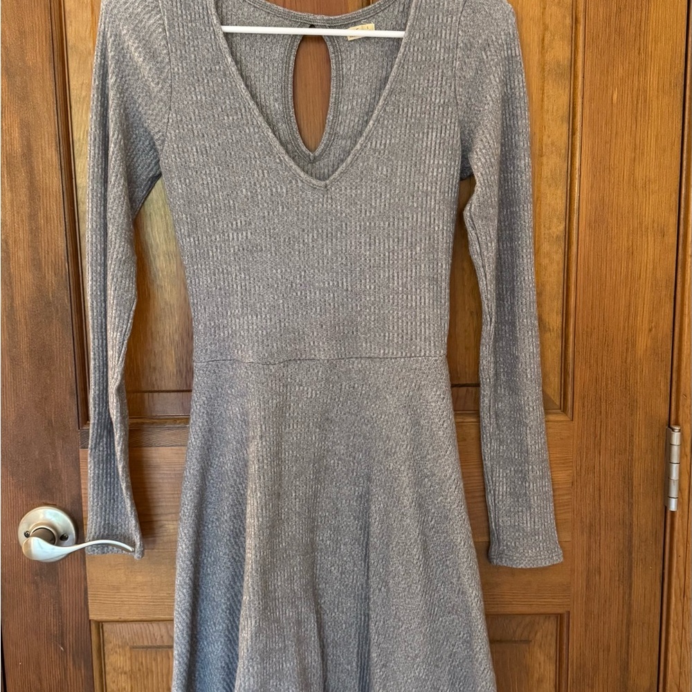 Hollister Gray Fit and Flare V-Neck Dress